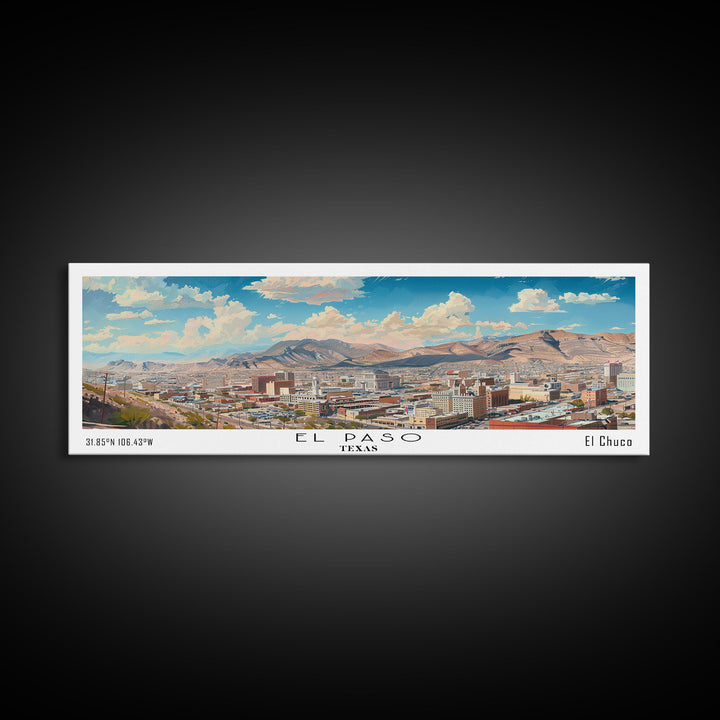 El Paso Texas Panoramic Watercolor Painting, Scenic Framed Canvas Print, Urban Wall Art for Living Room, Travel Decor, City Print, Gift Idea