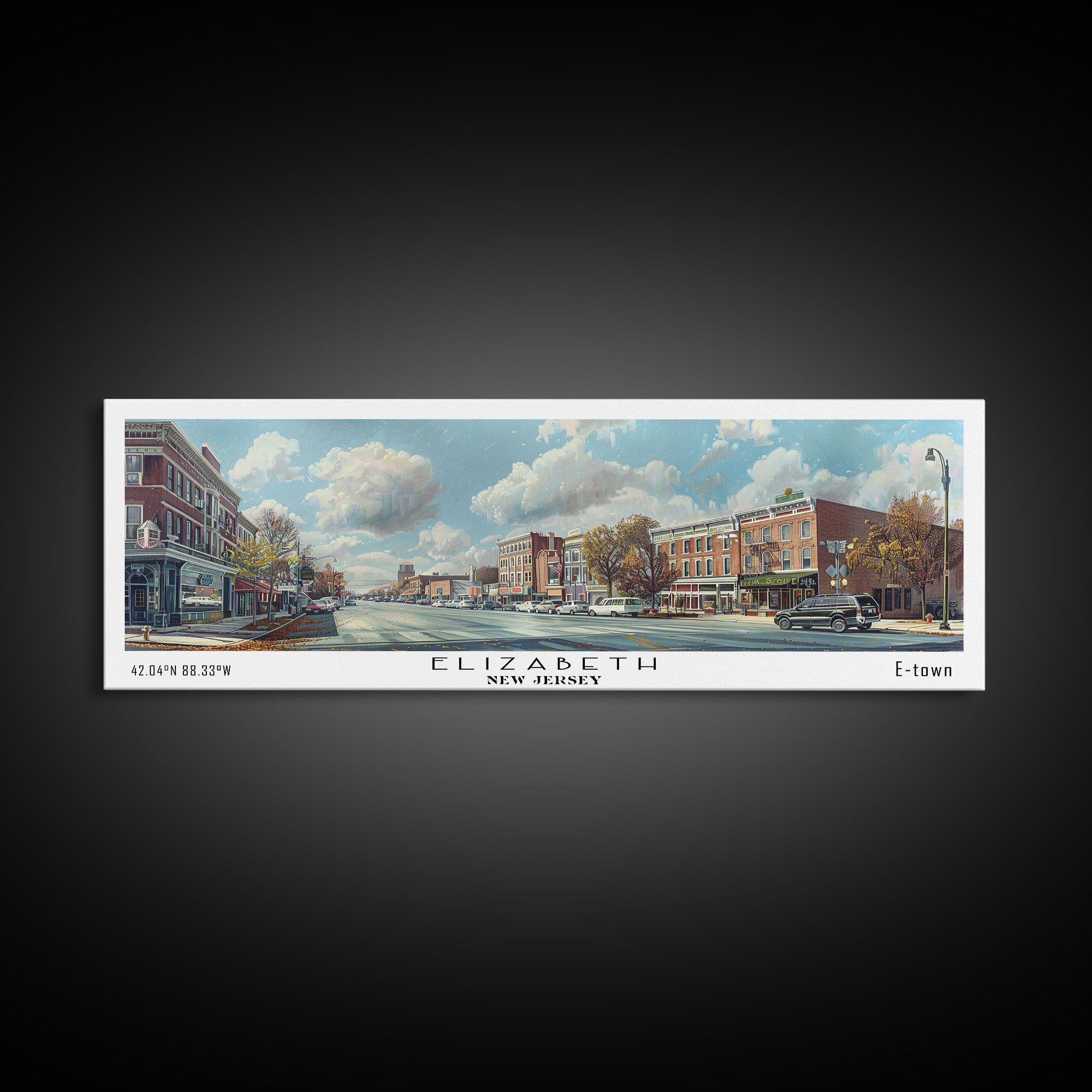 Elizabeth New Jersey Panoramic Watercolor Painting, Scenic Framed Canvas Print, Urban Wall Art for Office, Travel Decor, City Print, Gift Idea