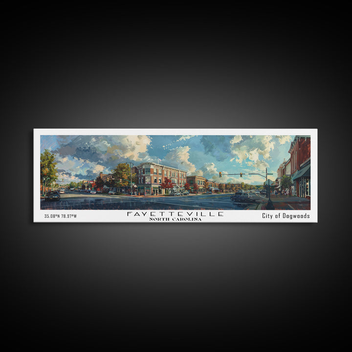 Fayetteville North Carolina Panoramic Watercolor Painting, Scenic Framed Canvas Print, Urban Wall Art for Living Room, Travel Poster, Home Decor, City Gift Idea
