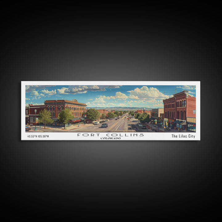 Fort Collins Colorado Panoramic Watercolor Painting, Scenic Framed Canvas Print, Urban Wall Art for Office, Travel Decor, City Print, Gift Idea