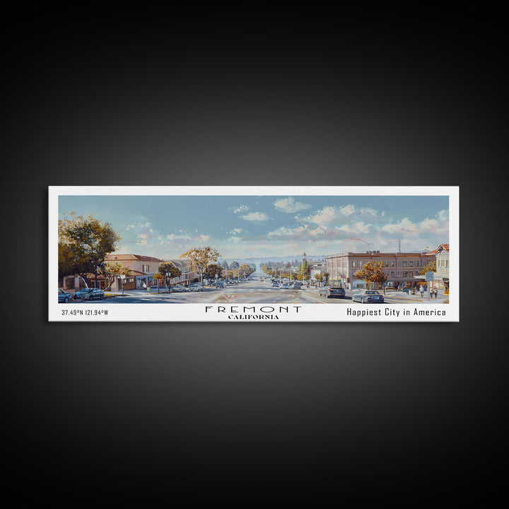 Fremont California Panoramic Watercolor Painting, Scenic Framed Canvas Print, Urban Wall Art for Office, Travel Poster, Home Decor, City Gift Idea