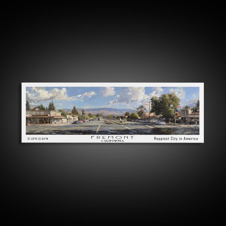 Fremont California Panoramic Watercolor Painting, Scenic Framed Canvas Print, Urban Wall Art for Office, Travel Poster, Home Decor, City Gift Idea