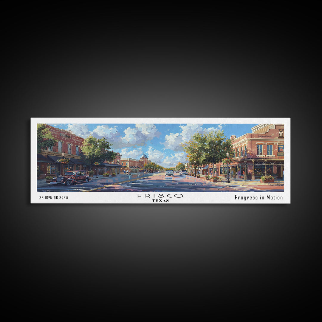 Frisco Texas Panoramic Watercolor Painting, Urban Framed Canvas Print, Cityscape Wall Art for Living Room, Travel Poster, Home Decor, City Gift Idea