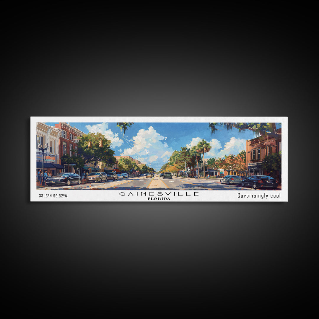 Gainesville Florida Panoramic Watercolor Painting, Urban Framed Canvas Print, Cityscape Wall Art for Office, Travel Decor, Home Gift Idea