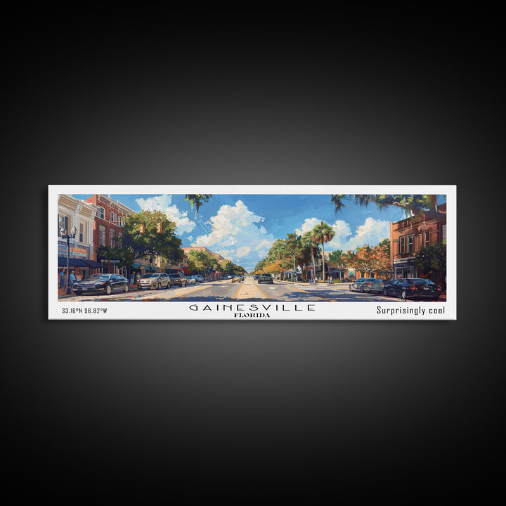 Gainesville Florida Panoramic Watercolor Painting, Urban Framed Canvas Print, Cityscape Wall Art for Office, Travel Decor, Home Gift Idea