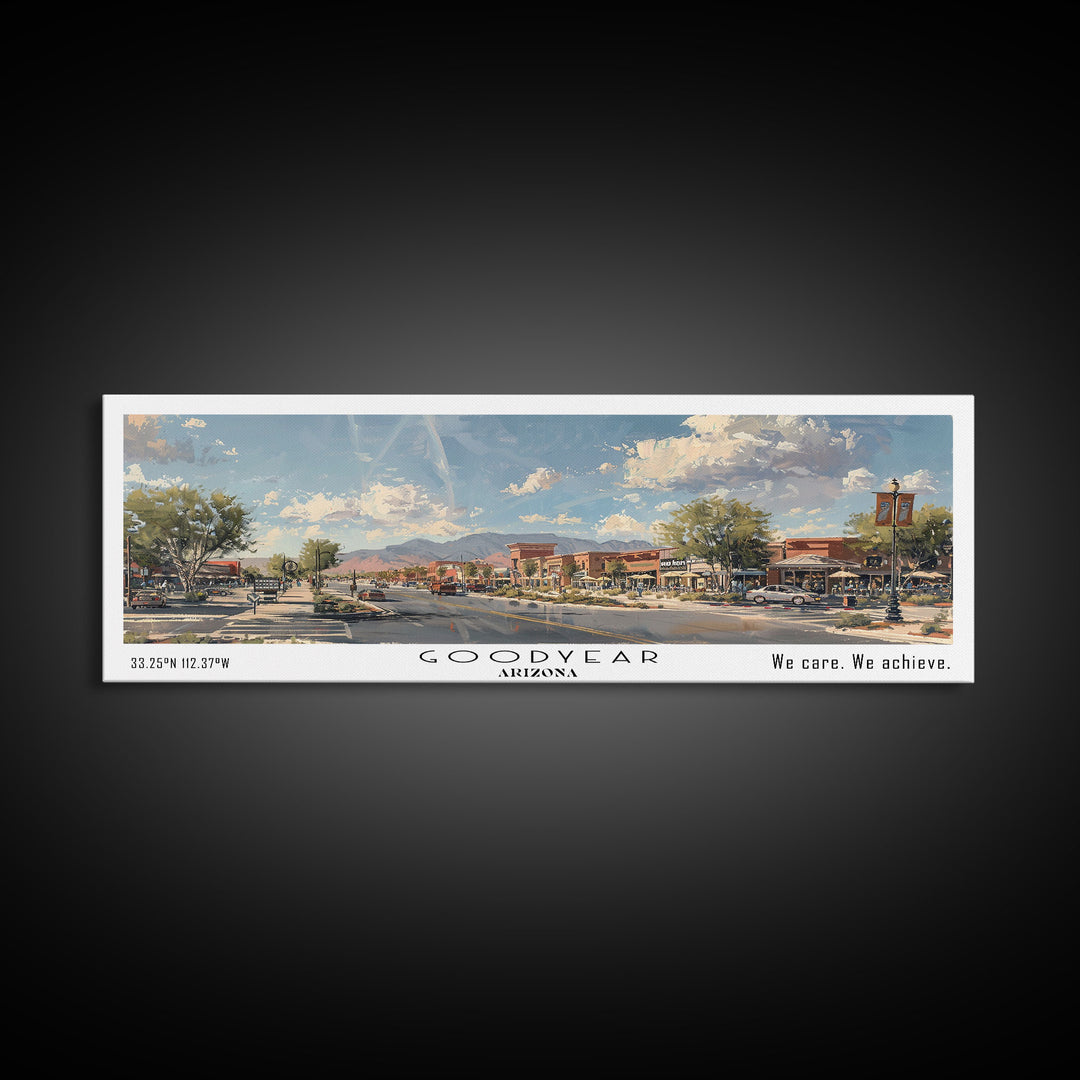 Goodyear Arizona Panoramic Watercolor Painting, Urban Framed Canvas Print, Cityscape Wall Art for Office, Travel Decor, Home Gift Idea