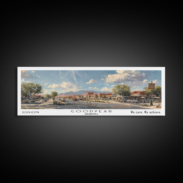 Goodyear Arizona Panoramic Watercolor Painting, Urban Framed Canvas Print, Cityscape Wall Art for Office, Travel Decor, Home Gift Idea