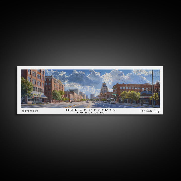 Greensboro North Carolina Panoramic Watercolor Painting, Urban Framed Canvas Print, Cityscape Wall Art for Living Room, Travel Poster, Home Decor, City Gift Idea