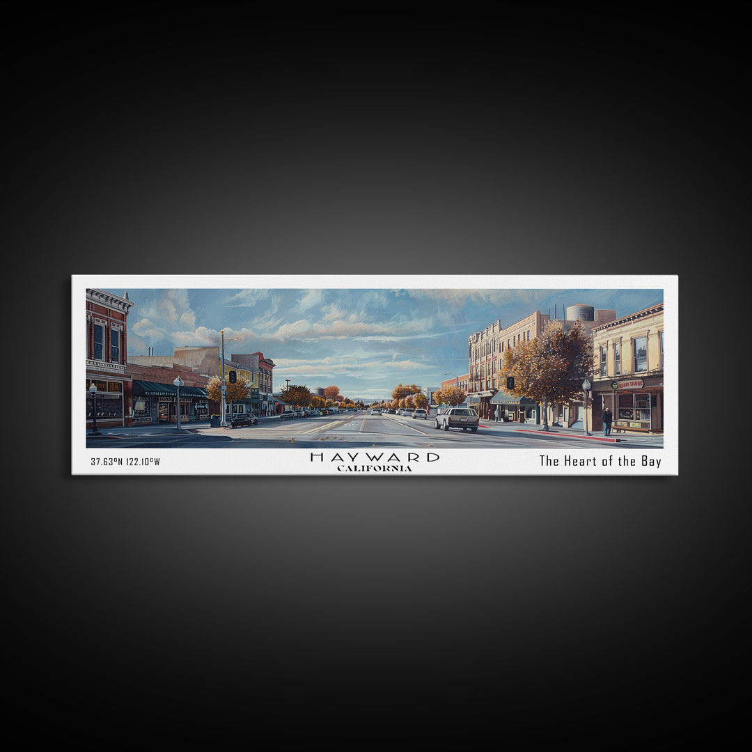 Hayward California Panoramic Watercolor Painting, Urban Framed Canvas Print, Cityscape Wall Art for Living Room, Travel Poster, Home Decor, City Gift Idea