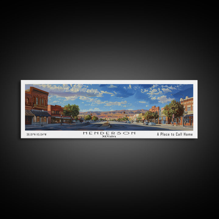 Henderson Nevada Panoramic Watercolor Painting, Urban Framed Canvas Print, Cityscape Wall Art for Office, Travel Decor, Home Gift Idea
