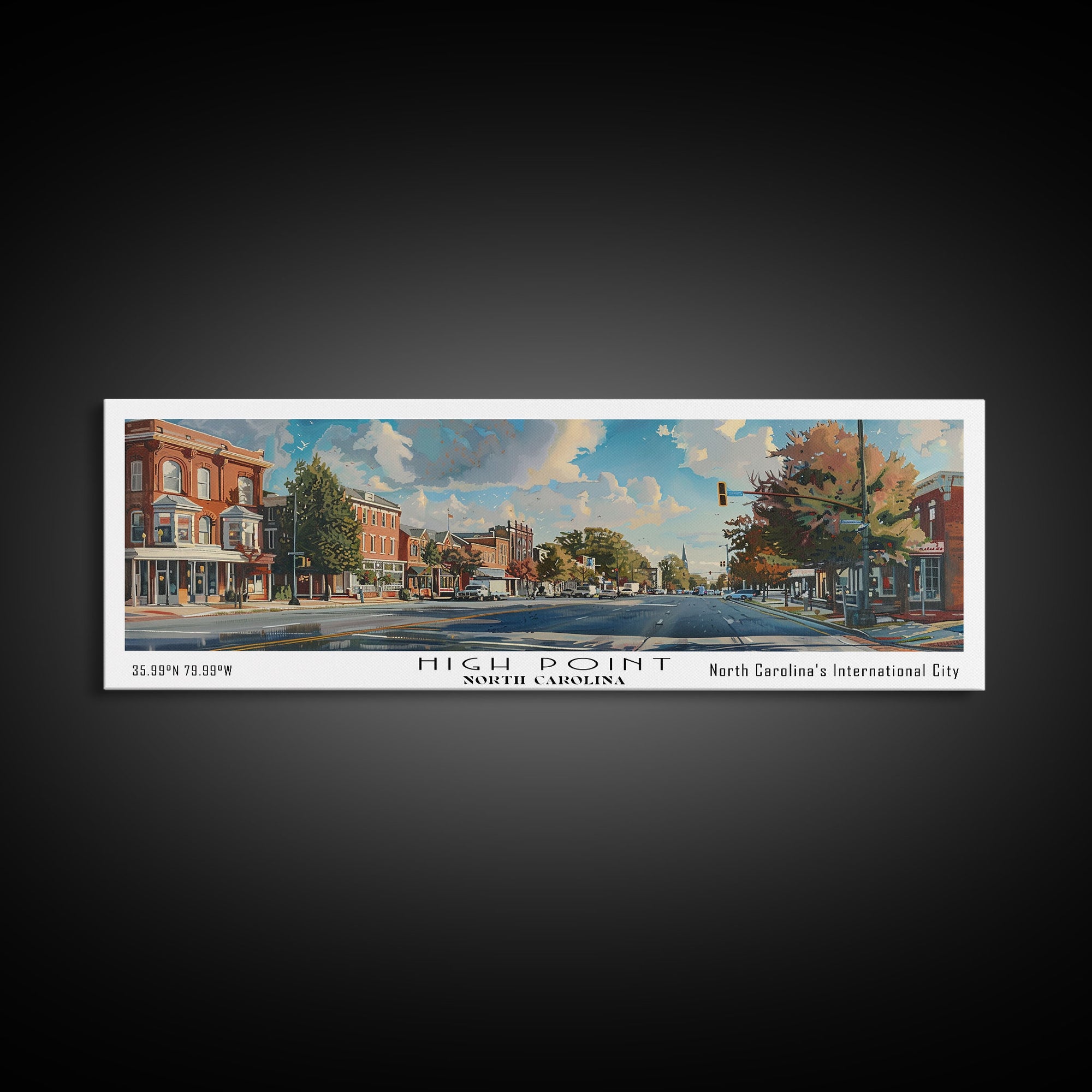 High Point North Carolina Panoramic Watercolor Painting, Urban Framed Canvas Print, Cityscape Wall Art for Living Room, Travel Poster, Home Decor, City Gift Idea
