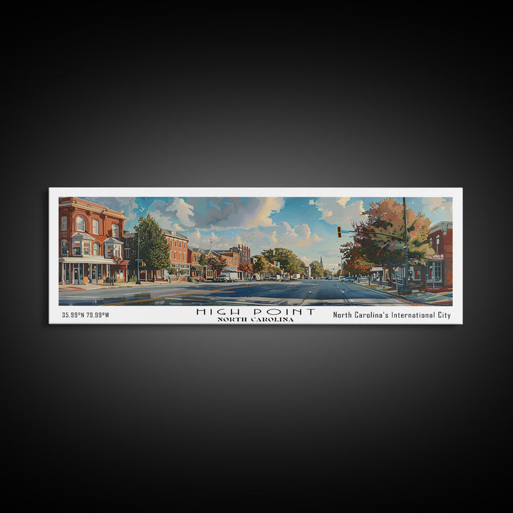 High Point North Carolina Panoramic Watercolor Painting, Urban Framed Canvas Print, Cityscape Wall Art for Living Room, Travel Poster, Home Decor, City Gift Idea