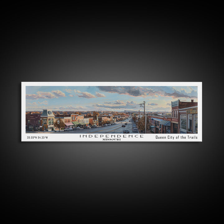 Independence Missouri Panoramic Watercolor Painting, Urban Framed Canvas Print, Cityscape Wall Art for Living Room, Travel Decor, Home Gift Idea