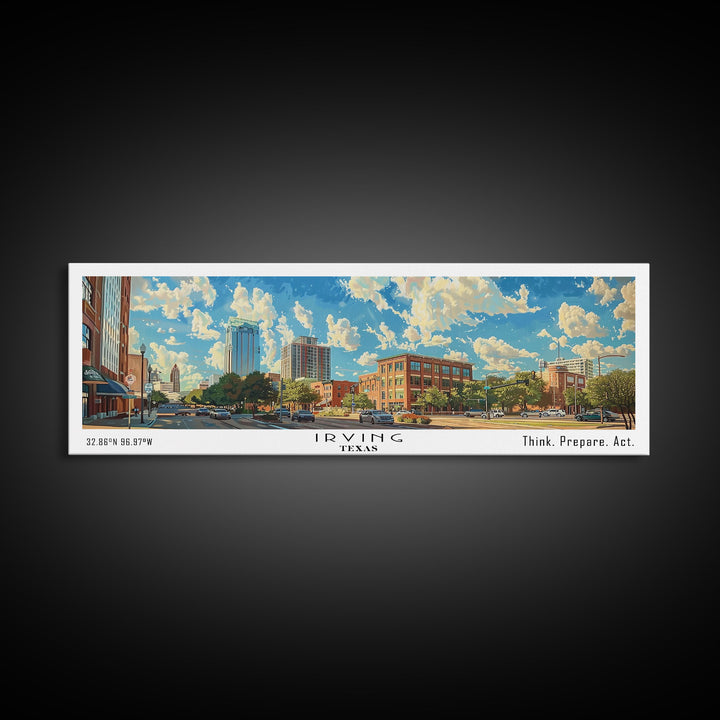 Irving Texas Panoramic Wall Art, Watercolor Framed Canvas Print, Urban Cityscape for Living Room, Travel Poster, Home Decoration