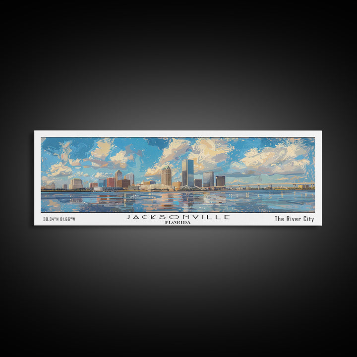 Jacksonville Florida Panoramic Cityscape Wall Art, Watercolor Framed Canvas Print, Home Decor, Office Wall Art, Travel Poster, Urban Painting