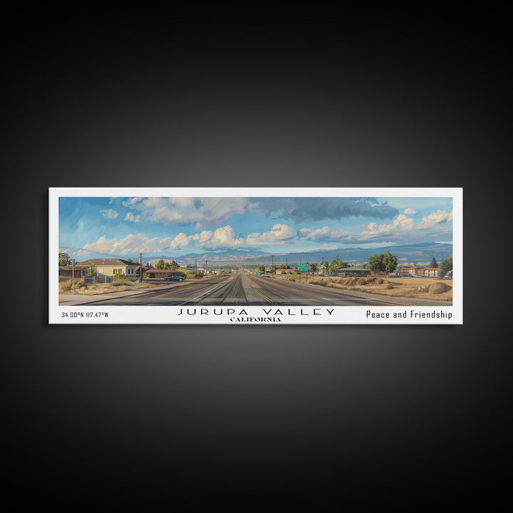 Jurupa Valley California Panoramic Cityscape Wall Art, Watercolor Framed Canvas Print, Urban Decor, Office Art, Travel Poster, Home Decoration