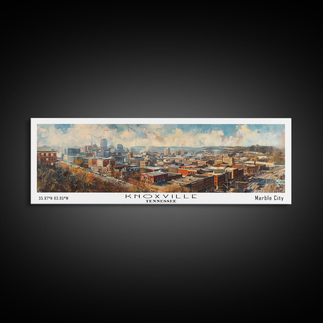 Knoxville Tennessee Panoramic Watercolor Cityscape, Framed Canvas Print for Living Room, Office Wall Art, Urban Decor, Travel Poster