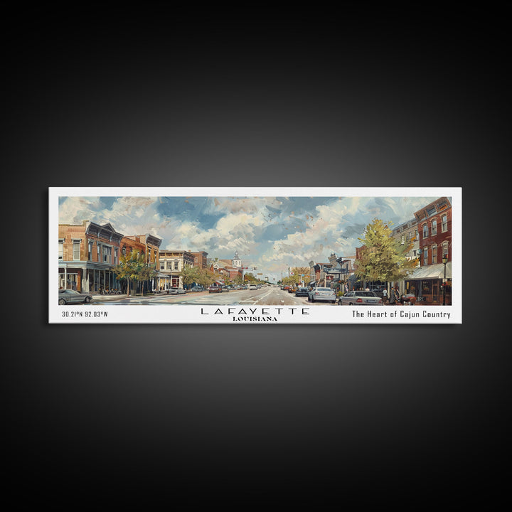 Lafayette Louisiana Panoramic Cityscape Wall Art, Watercolor Framed Canvas Print, Urban Painting for Living Room, Office Decor, Travel Poster