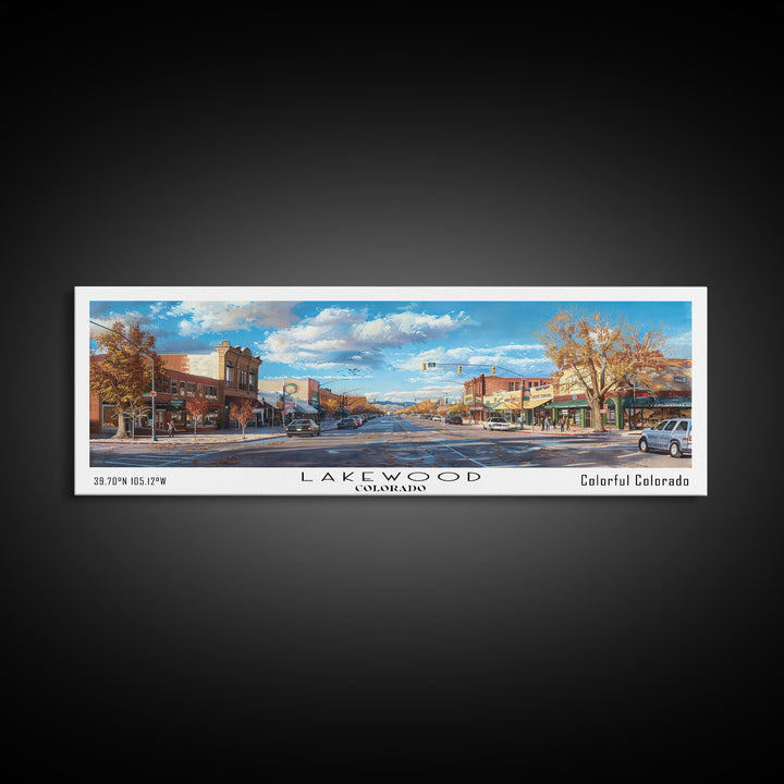 Lakewood Colorado Panoramic Cityscape Wall Art, Watercolor Framed Canvas Print, Urban Painting for Living Room, Office Decor, Travel Poster
