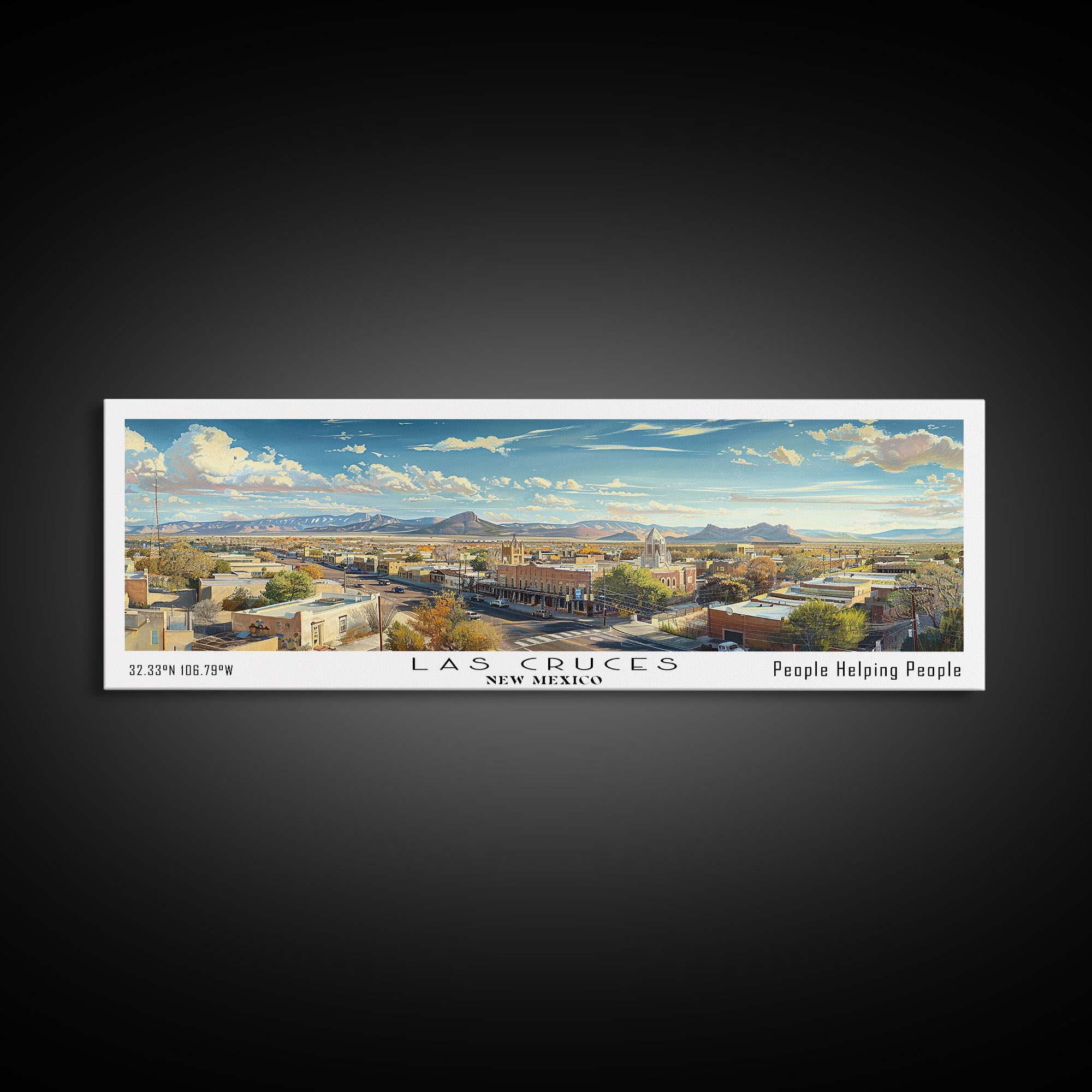 Las Cruces New Mexico Panoramic Cityscape Wall Art, Watercolor Framed Canvas Print, Urban Painting for Living Room, Office Decor, Travel Poster
