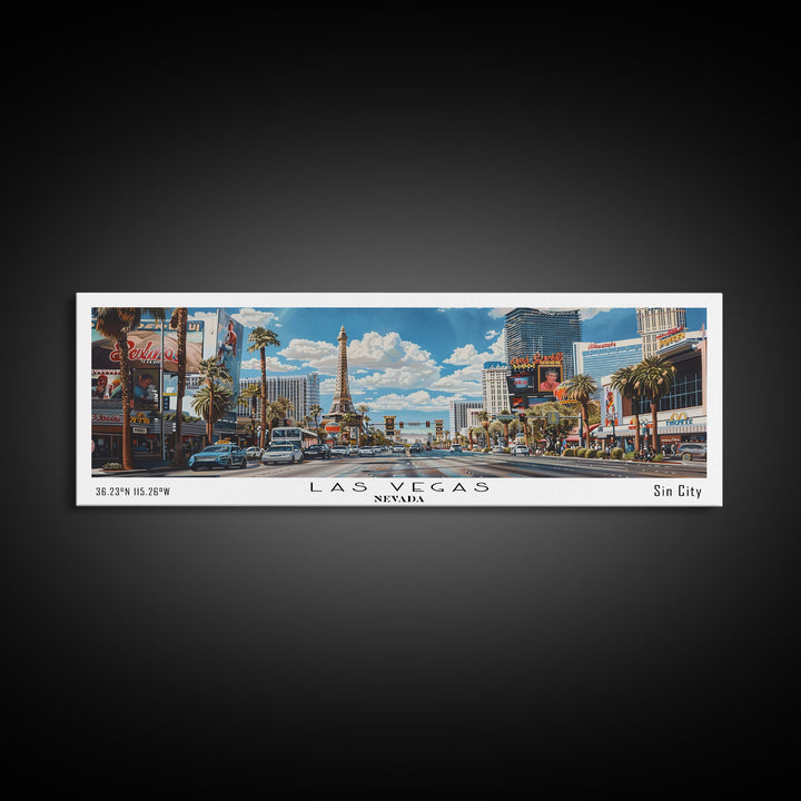 Las Vegas Nevada Panoramic Watercolor Cityscape, Framed Canvas Print for Living Room, Office Wall Art, Urban Decor, Travel Poster