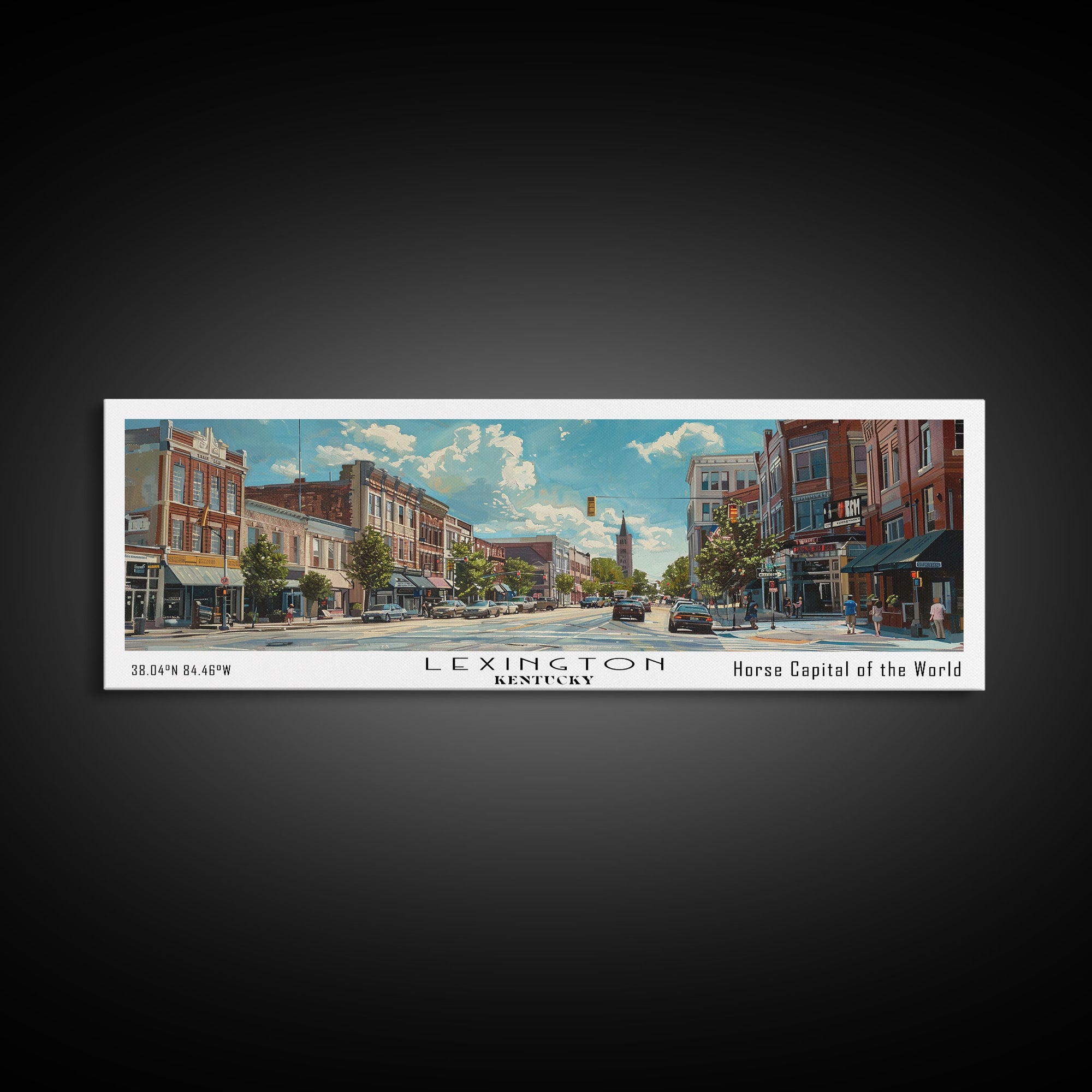 Lexington Kentucky Panoramic Watercolor Cityscape, Framed Canvas Print for Living Room, Office Wall Art, Urban Decor, Travel Poster