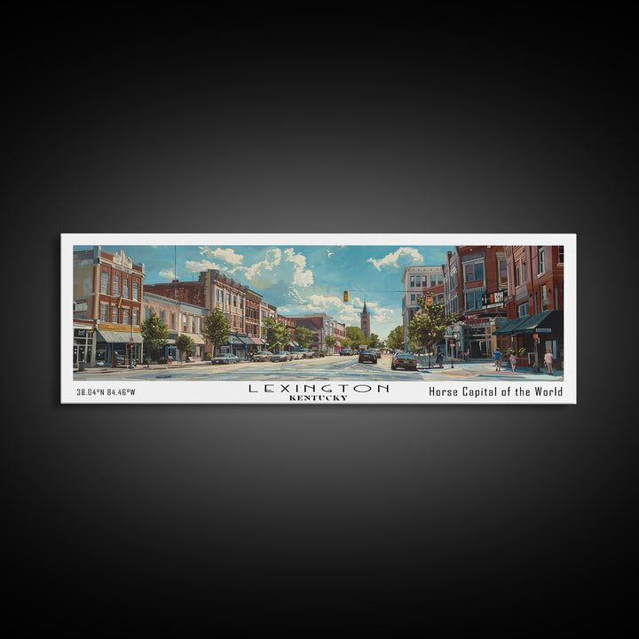 Lexington Kentucky Panoramic Watercolor Cityscape, Framed Canvas Print for Living Room, Office Wall Art, Urban Decor, Travel Poster