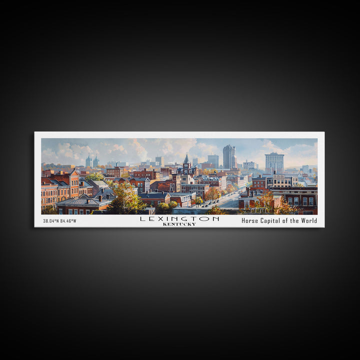 Lexington Kentucky Panoramic Cityscape Wall Art, Watercolor Framed Canvas Print, Urban Painting for Living Room, Office Decor, Travel Poster