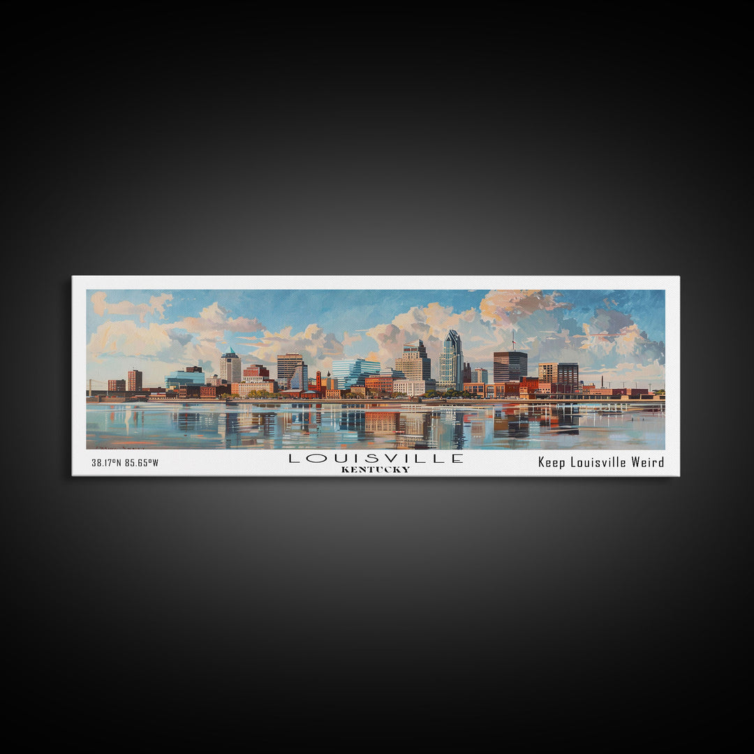 Louisville Kentucky Panoramic Watercolor Cityscape, Framed Canvas Print for Living Room, Office Wall Art, Urban Decor, Travel Poster