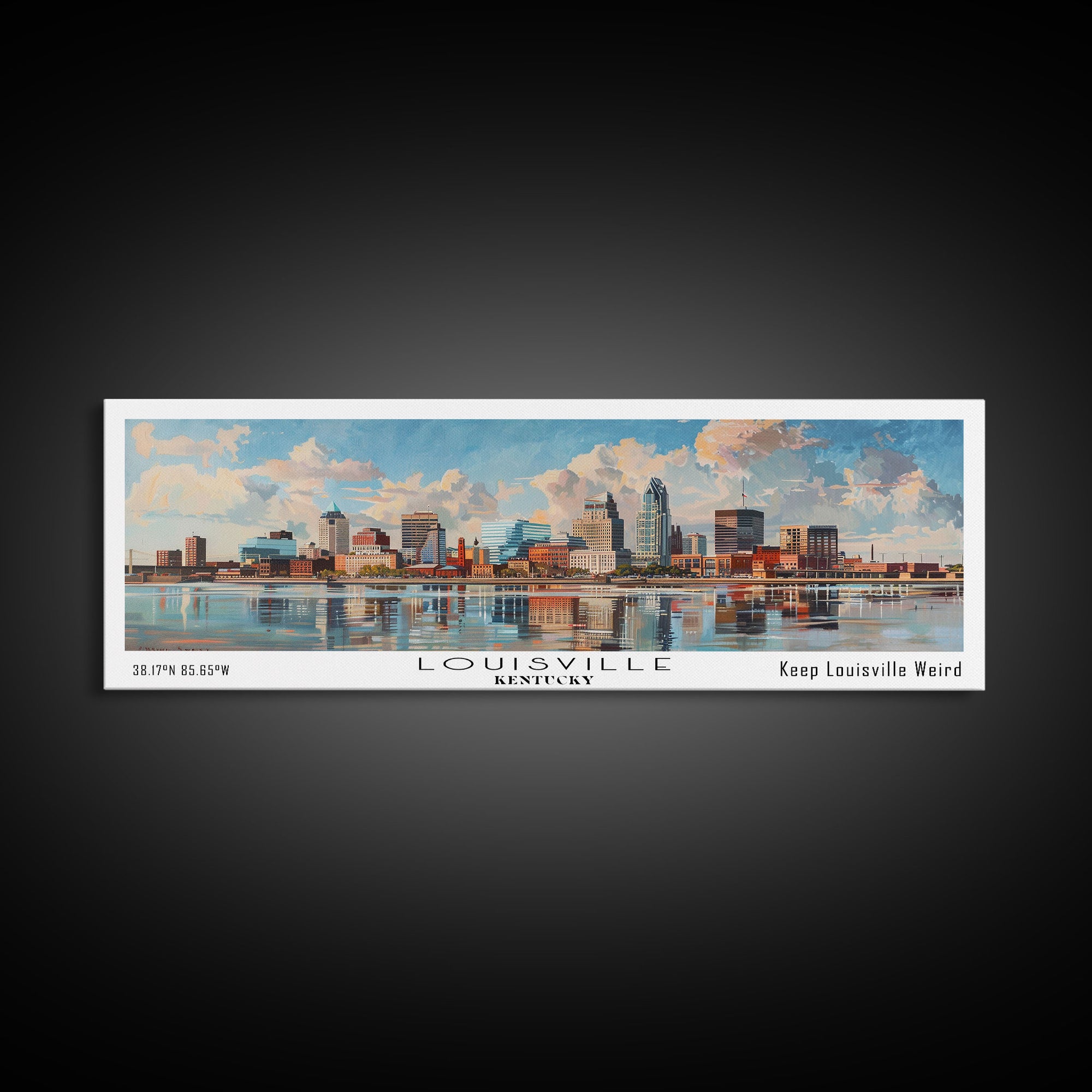 Louisville Kentucky Panoramic Watercolor Cityscape, Framed Canvas Print for Living Room, Office Wall Art, Urban Decor, Travel Poster