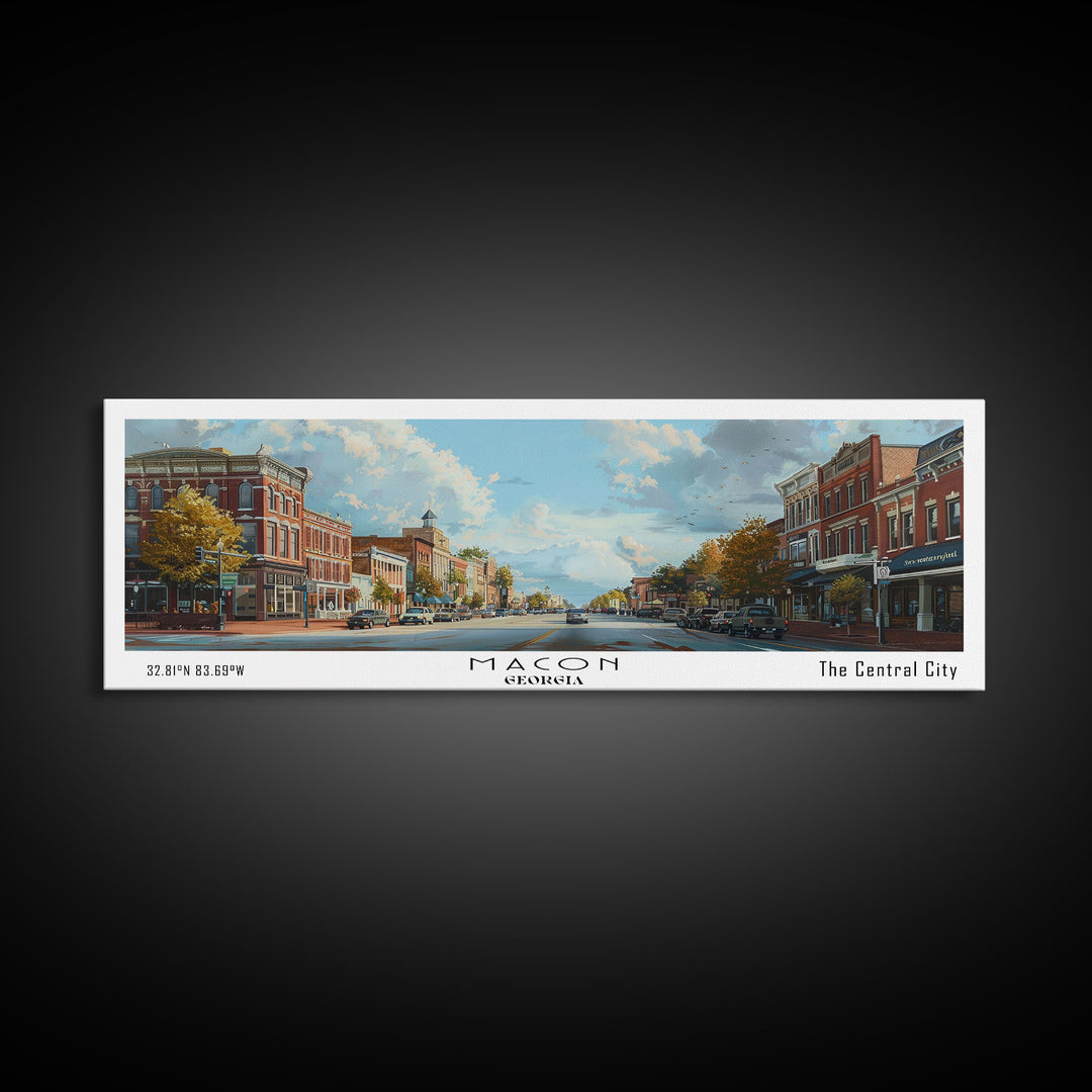 Macon Georgia Panoramic Cityscape Painting, Framed Canvas Print, Urban Decor, Office Wall Art, Watercolor Travel Poster, Home Decoration