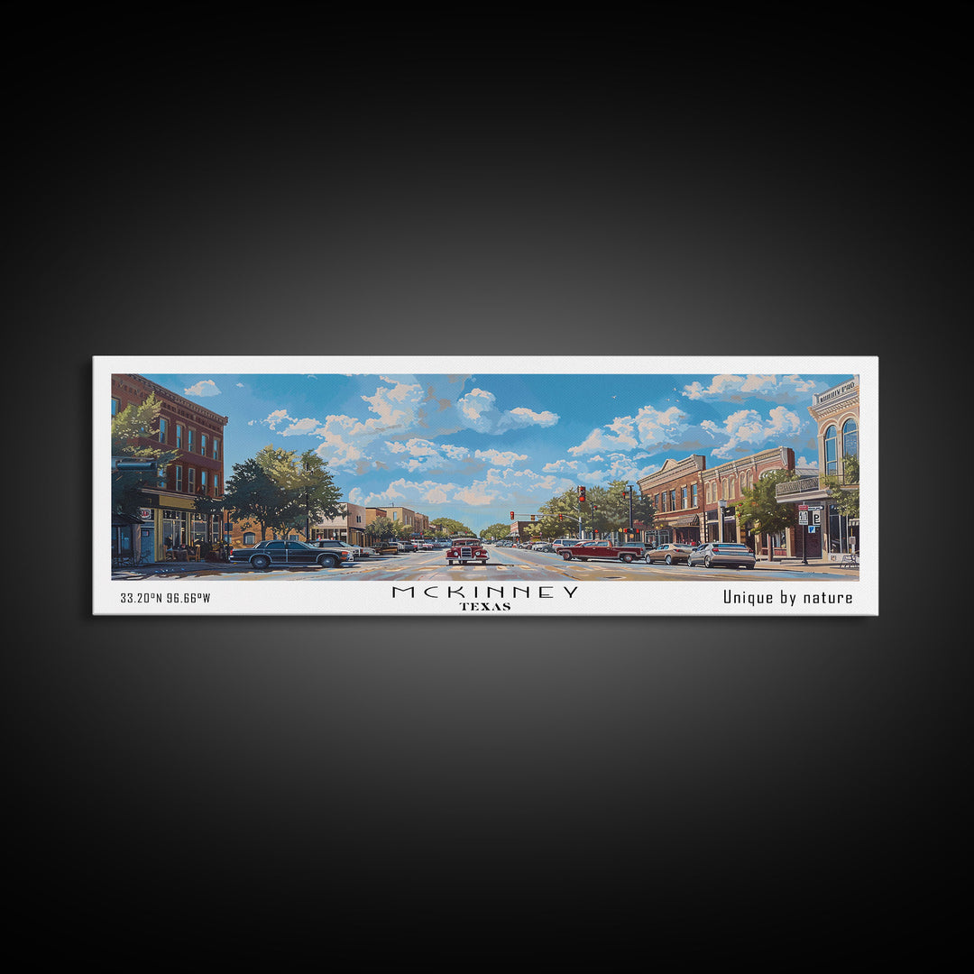 McKinney Texas Panoramic Framed Canvas Print, Beautiful Watercolor Art, Perfect Office Wall Decor, Living Room Art, Travel Poster, City Print