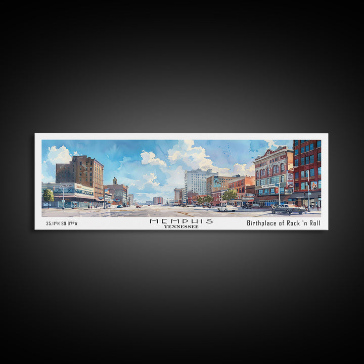 Memphis Tennessee Panoramic Framed Canvas Print, Stunning Watercolor City Art, Office Wall Decor, Travel Poster, Living Room Decor, Home Art