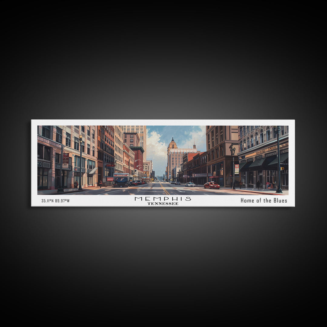 Memphis Tennessee Panoramic Framed Canvas Print, Watercolor Cityscape for Home, Office Wall Art, Living Room Decor, Travel Poster, Gift Idea