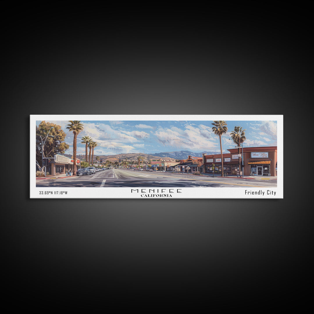 Menifee California Panoramic Framed Canvas Print, Beautiful Watercolor Painting, Office Wall Art, Travel Poster, Home Decor, City Wall Art