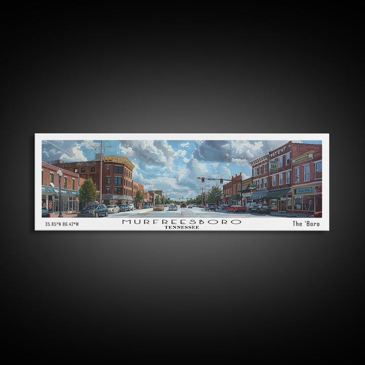 Murfreesboro Tennessee Panoramic Framed Canvas Print, Stunning Watercolor City Art, Office Wall Decor, Travel Poster, Living Room Decor