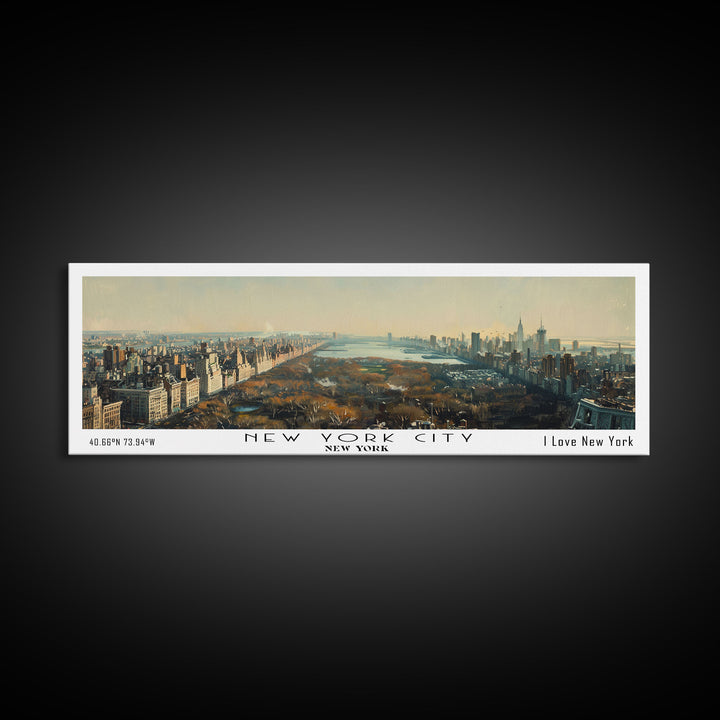 New York New York Panoramic Painting, Framed Canvas Print for Living Room, Stunning Cityscape Watercolor Art, Travel Poster, Unique Gift Idea