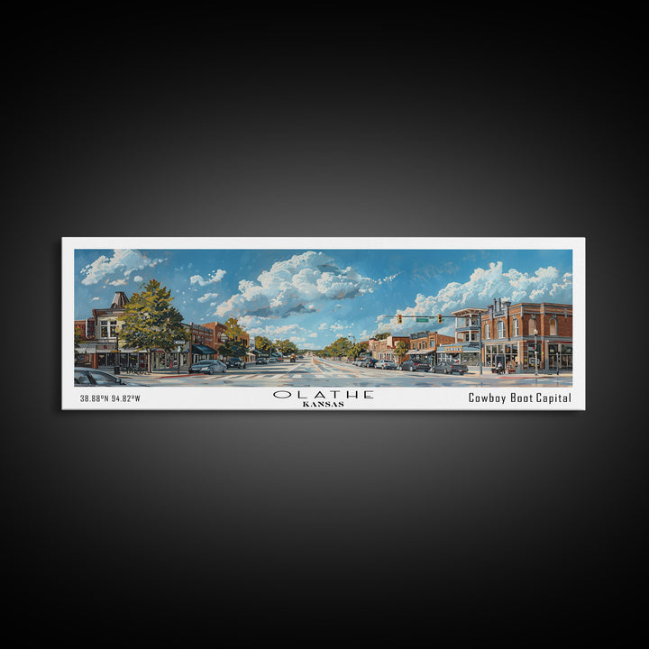 Olathe Kansas Panoramic Painting, Framed Canvas Print for Living Room, Watercolor Cityscape Art, Travel Poster, Modern Home Decor, Gift Idea