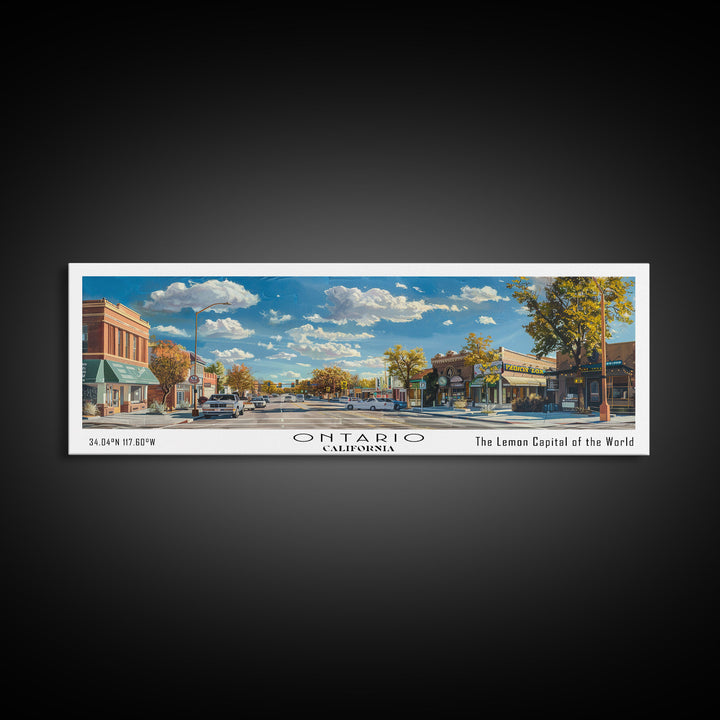 Ontario California Panoramic Painting, Framed Canvas Print, Stunning Watercolor Cityscape Art, Travel Poster, Modern Home Decor, Unique Gift
