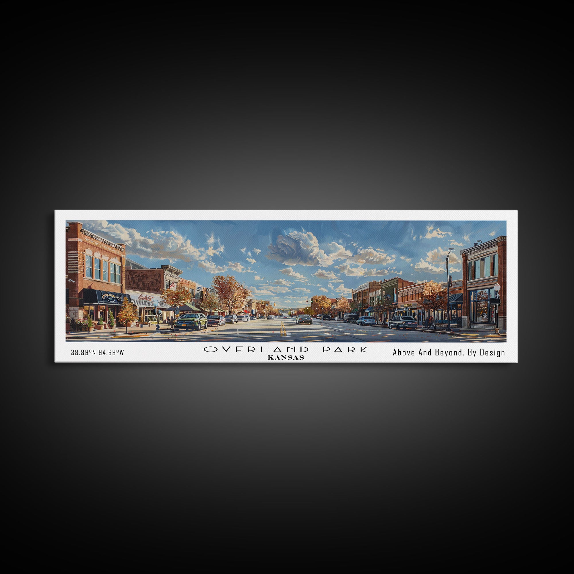 Overland Park Kansas Panoramic Framed Canvas Print, Cityscape Watercolor Painting, Travel Poster, Modern Home Decor, Urban Gift Idea