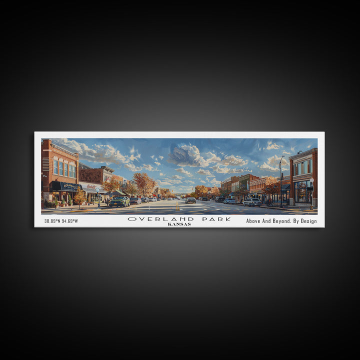 Overland Park Kansas Panoramic Framed Canvas Print, Cityscape Watercolor Painting, Travel Poster, Modern Home Decor, Urban Gift Idea