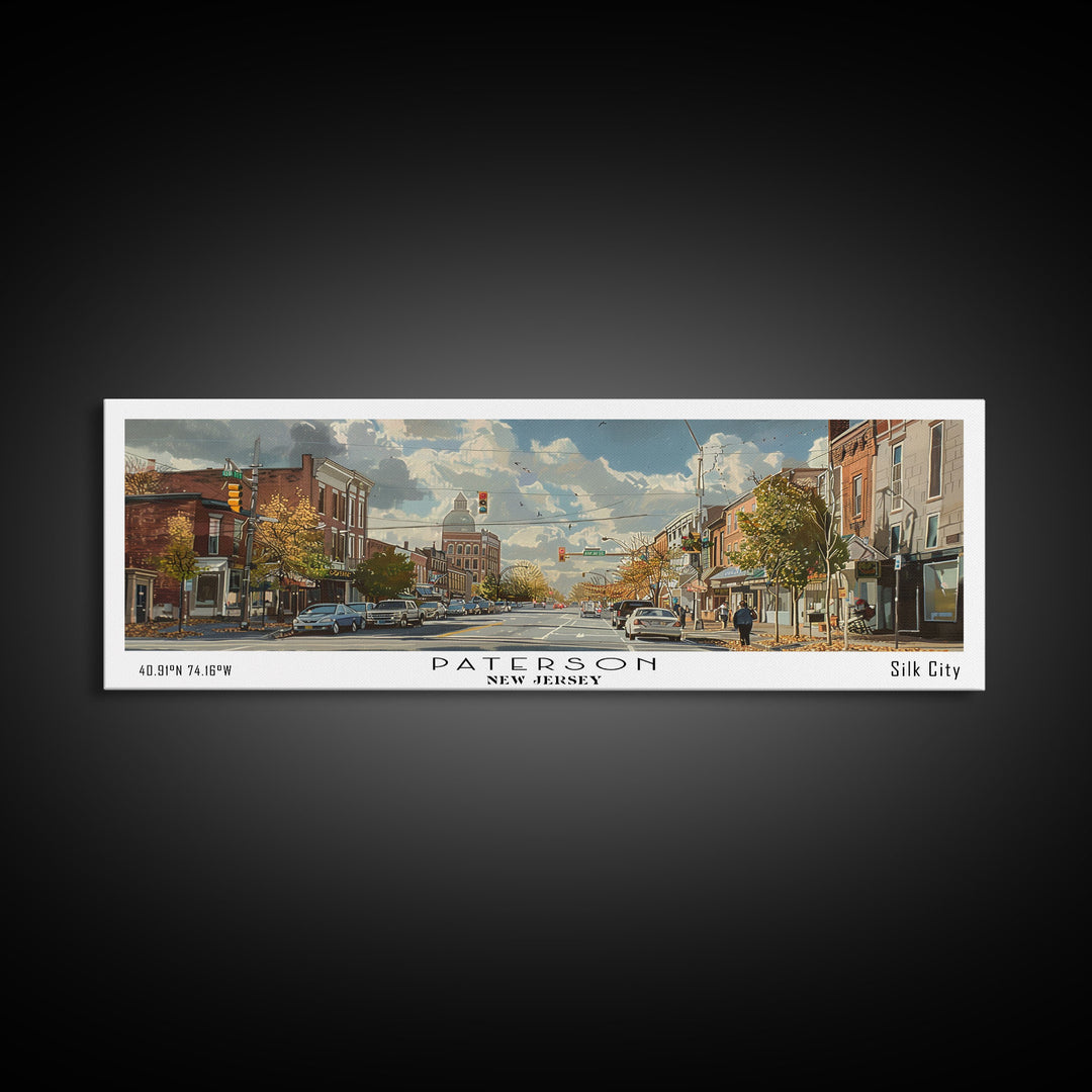 Paterson New Jersey Panoramic Painting, Framed Canvas Print, Stunning Watercolor Cityscape Art, Travel Poster for Home Decor, Unique Gift