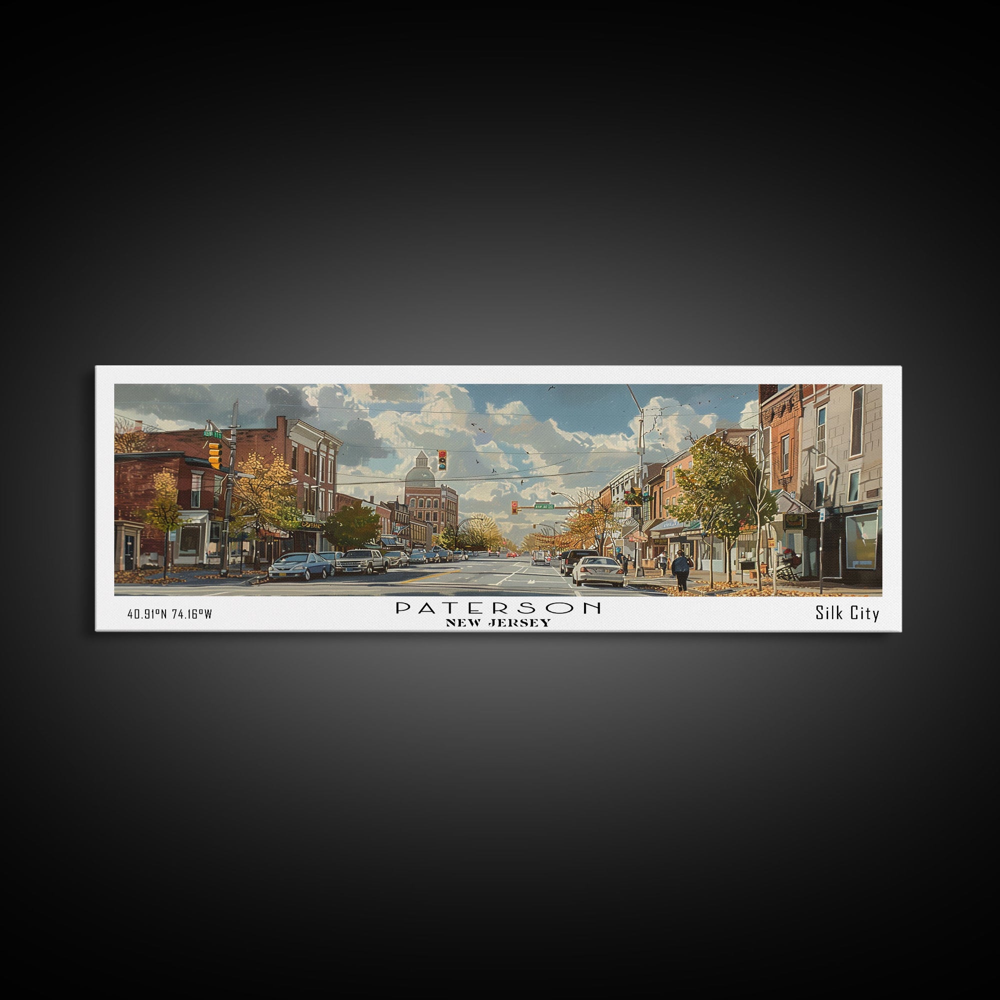 Paterson New Jersey Panoramic Painting, Framed Canvas Print, Stunning Watercolor Cityscape Art, Travel Poster for Home Decor, Unique Gift