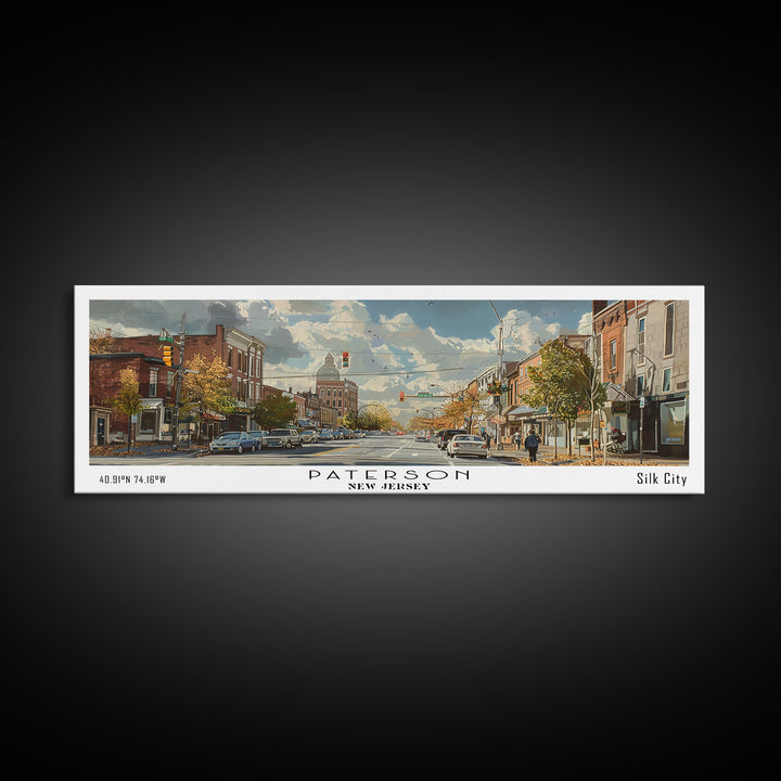 Paterson New Jersey Panoramic Painting, Framed Canvas Print, Stunning Watercolor Cityscape Art, Travel Poster for Home Decor, Unique Gift