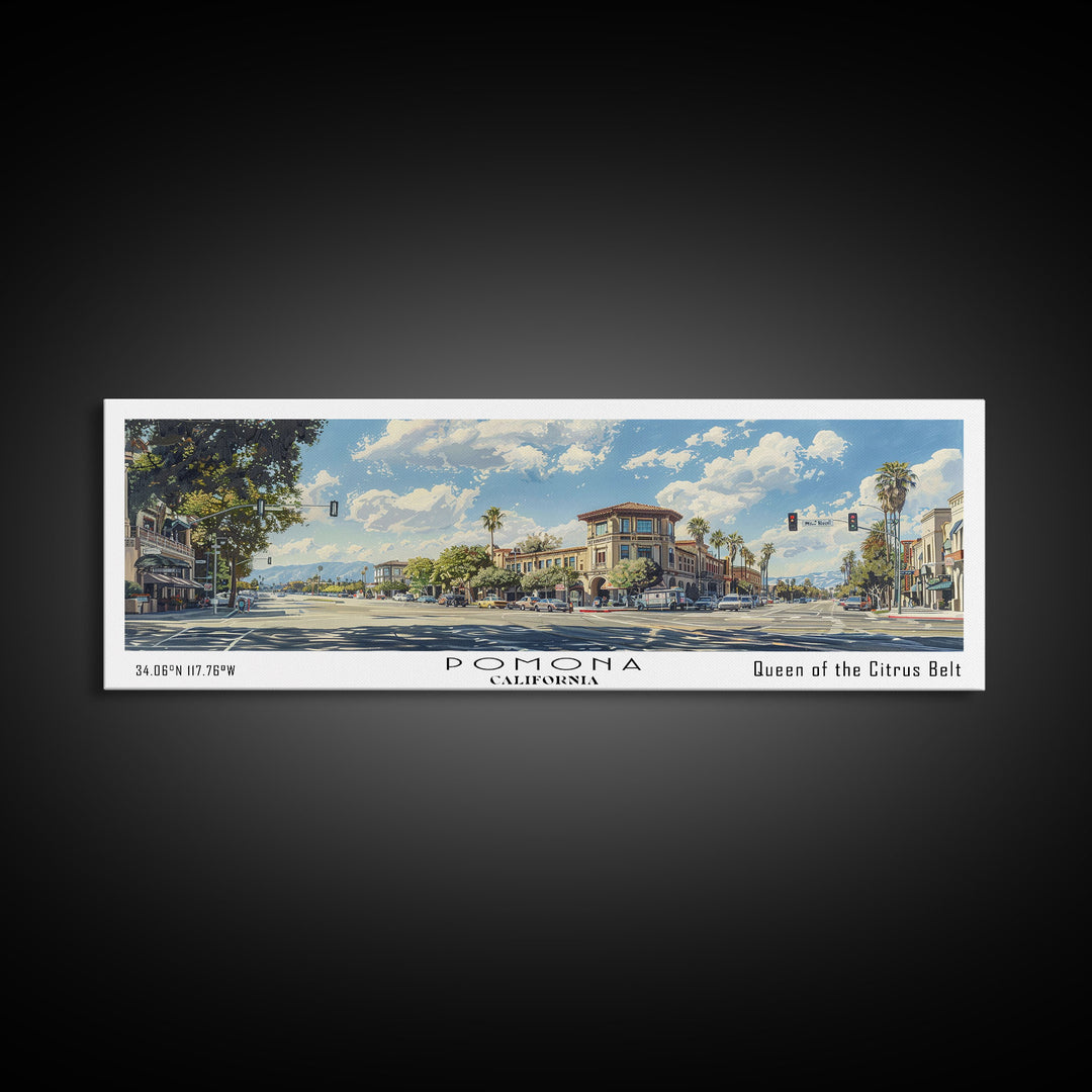 Pomona California Panoramic Painting, Framed Canvas Print, Stunning Cityscape Watercolor Art, Travel Poster, Modern Home Decor, Unique Gift