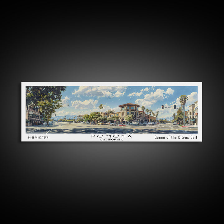 Pomona California Panoramic Painting, Framed Canvas Print, Stunning Cityscape Watercolor Art, Travel Poster, Modern Home Decor, Unique Gift