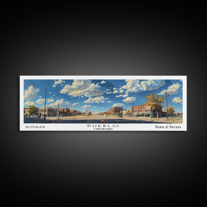Pueblo Colorado Panoramic Print, Artistic Framed Canvas Print, Travel Poster Art, Home Decor, Office Wall Art, Gift Idea