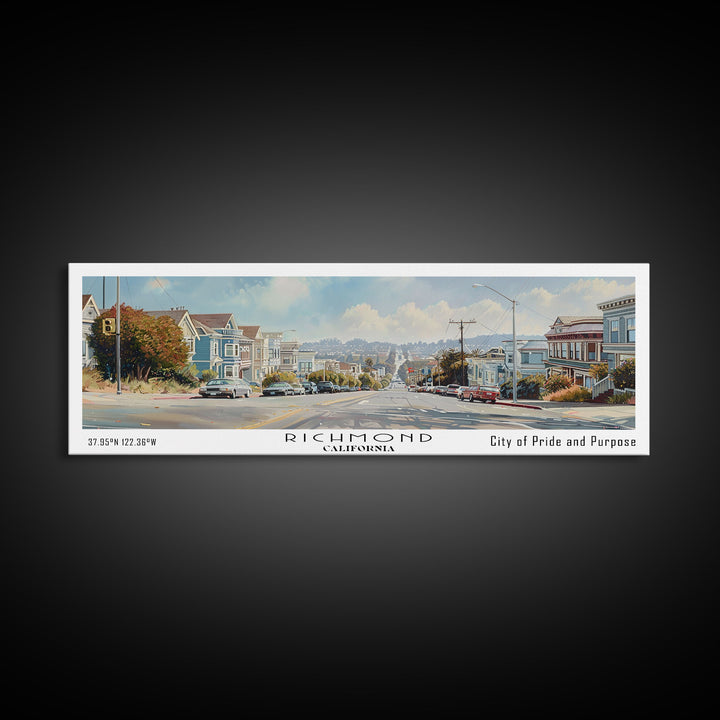 Richmond California Panoramic Print, Trendy Framed Canvas Print, Travel Poster Art, Home Decor, Wall Art, Gift Idea