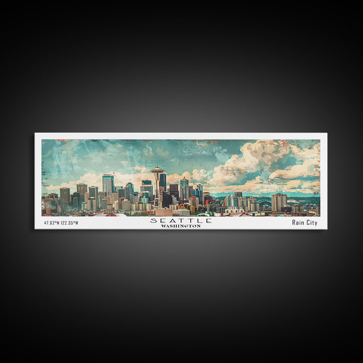 Seattle Washington Travel Poster, Framed Canvas Print, Wall Art, Home Decor, Office Decor, Living Room Art, Travel Gift, Vintage Style