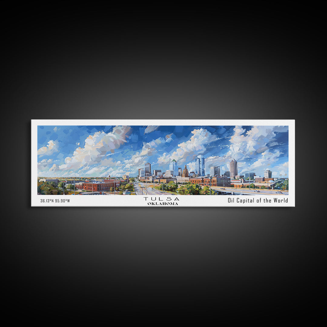 Tulsa Oklahoma Panoramic Painting, Framed Canvas Print, Vintage Travel Poster, Artistic Home Decor, Unique Office Wall Art, Gift Idea